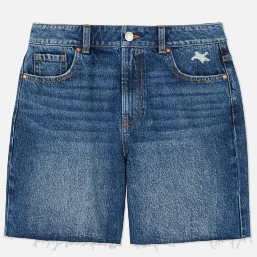 Denim & Co Bermuda High-Rise Frayed Hem Denim Shorts - Size 4 - NWT